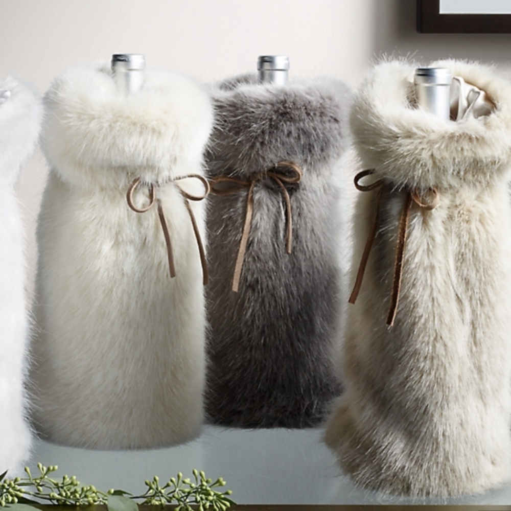 Restoration Hardware Wine Bottle Bag Faux Fur